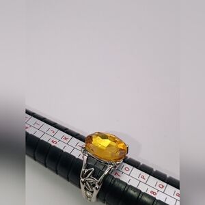 ✨ Boho Yellow Citrine-Style Leaf Statement Ring ✨